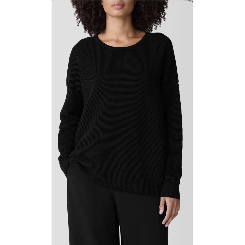 NWT Eileen Fisher 1X Black Ottoman Knit Tunic Sweater Boxy Lagenlook Minimalist